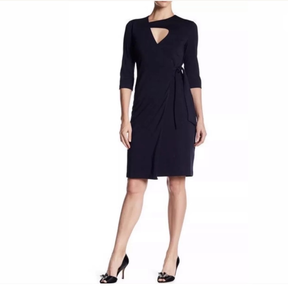Alton Gray Navy Penelope Wrap Tie Keyhole Dress